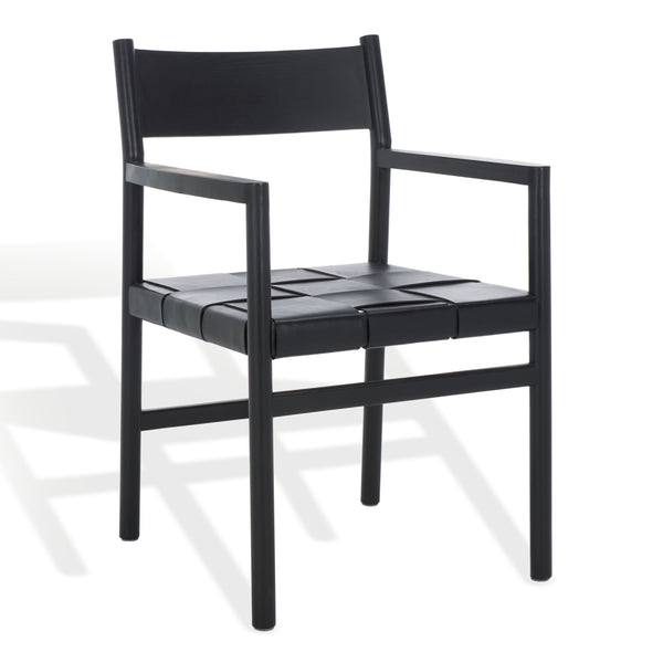 Safavieh Devnie Woven Leather Dining Chair - Elegant Design With Comfort & Quality For A Stylish Dining Space Black Wood ,Leather Sfv1602a