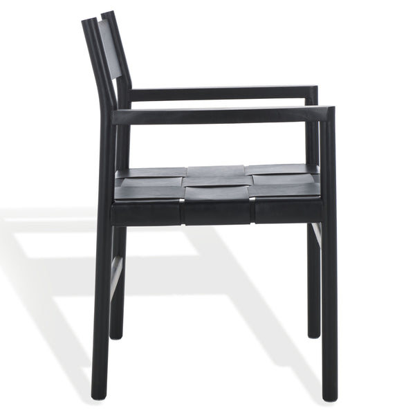 Safavieh Devnie Woven Leather Dining Chair - Elegant Design With Comfort & Quality For A Stylish Dining Space Black Wood ,Leather Sfv1602a