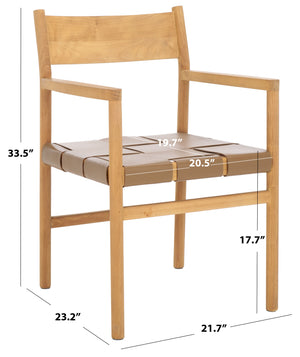 Safavieh Devnie Woven Leather Dining Chair - Elegant Design With Comfort & Quality For A Stylish Dining Space Brown ,Natural Wood ,Leather Sfv1602b