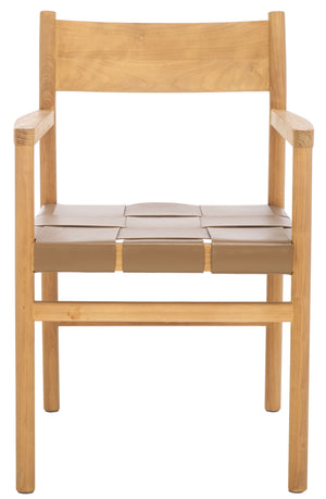 Safavieh Devnie Woven Leather Dining Chair - Elegant Design With Comfort & Quality For A Stylish Dining Space Brown ,Natural Wood ,Leather Sfv1602b