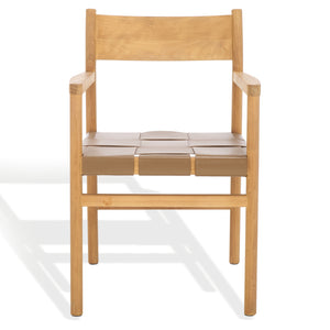 Safavieh Devnie Woven Leather Dining Chair - Elegant Design With Comfort & Quality For A Stylish Dining Space Brown ,Natural Wood ,Leather Sfv1602b