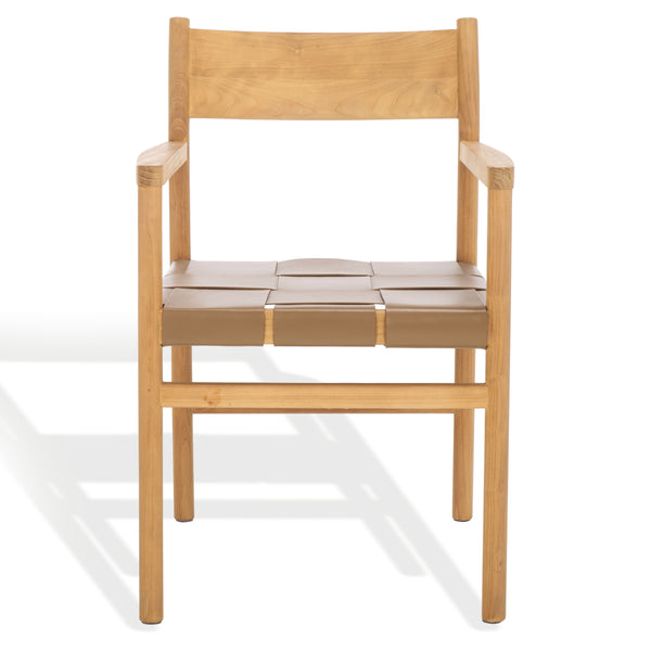 Safavieh Devnie Woven Leather Dining Chair - Elegant Design With Comfort & Quality For A Stylish Dining Space Brown ,Natural Wood ,Leather Sfv1602b