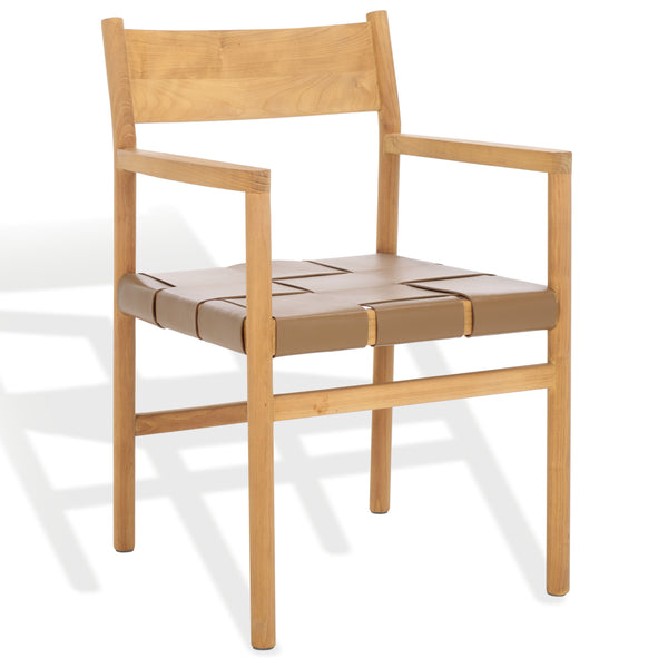 Safavieh Devnie Woven Leather Dining Chair - Elegant Design With Comfort & Quality For A Stylish Dining Space Brown ,Natural Wood ,Leather Sfv1602b