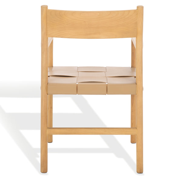 Safavieh Devnie Woven Leather Dining Chair - Elegant Design With Comfort & Quality For A Stylish Dining Space Tan ,Natural Wood ,Leather Sfv1602c