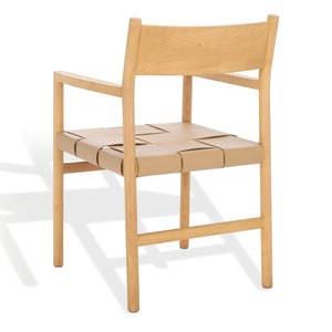 Safavieh Devnie Woven Leather Dining Chair - Elegant Design With Comfort & Quality For A Stylish Dining Space Tan ,Natural Wood ,Leather Sfv1602c