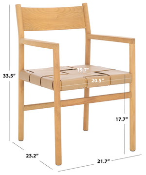 Safavieh Devnie Woven Leather Dining Chair - Elegant Design With Comfort & Quality For A Stylish Dining Space Tan ,Natural Wood ,Leather Sfv1602c