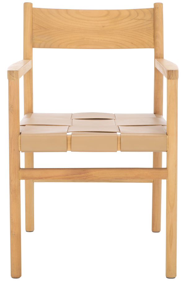 Safavieh Devnie Woven Leather Dining Chair - Elegant Design With Comfort & Quality For A Stylish Dining Space Tan ,Natural Wood ,Leather Sfv1602c