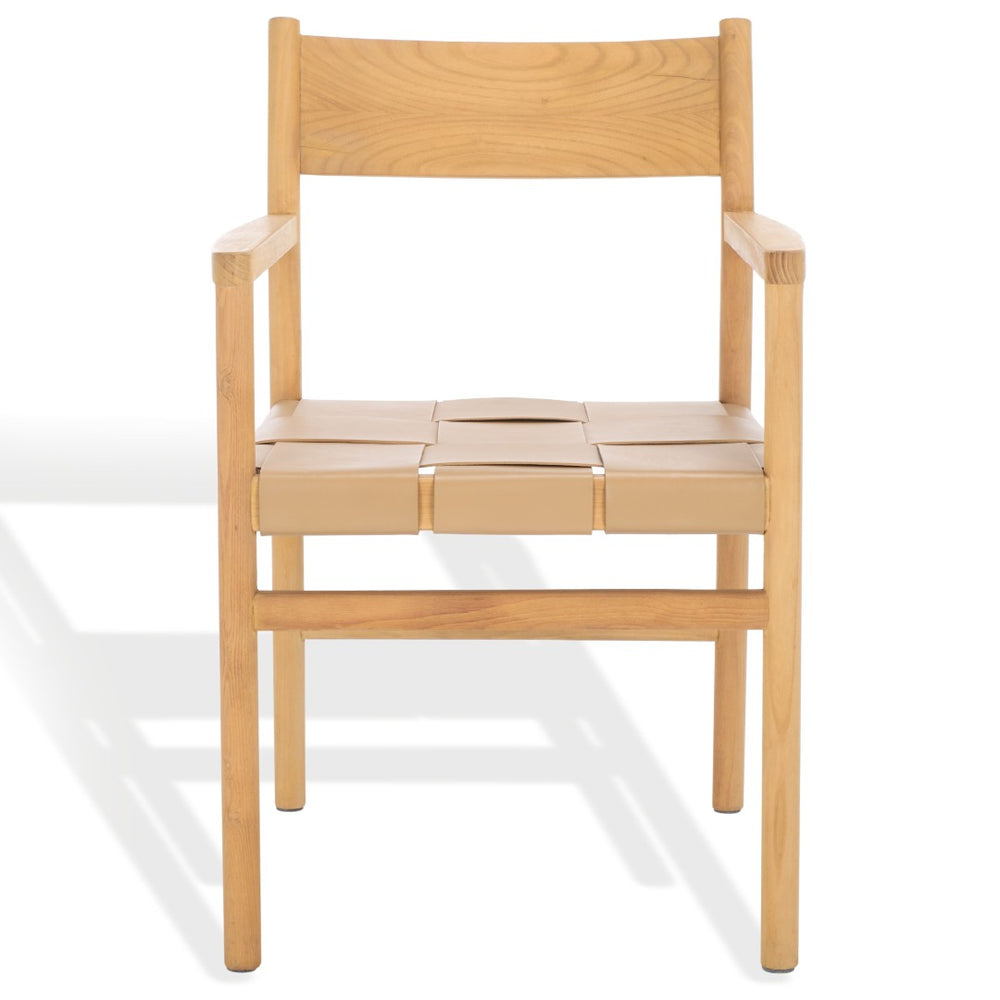 Safavieh DEVNIE Woven Leather Dining Chair - Sculptural Design, Premium Comfort, Perfect for Modern Interiors Tan / Natural SFV1602C