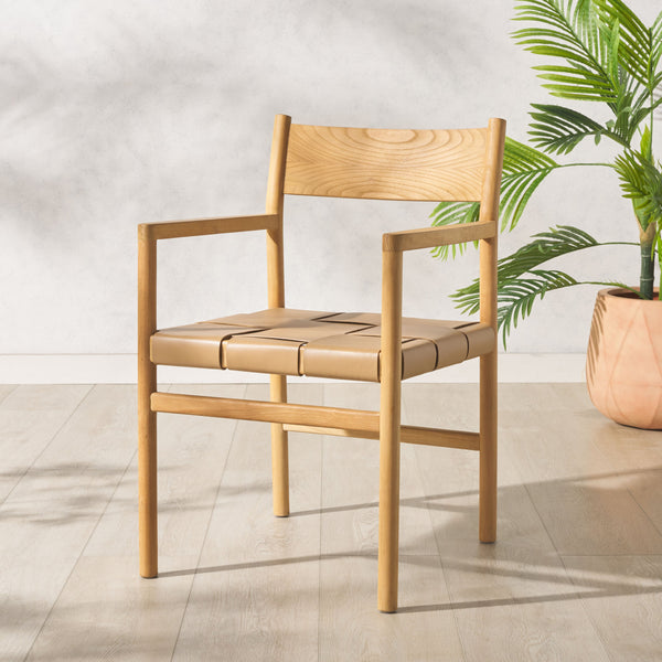 Safavieh Devnie Woven Leather Dining Chair - Elegant Design With Comfort & Quality For A Stylish Dining Space Tan ,Natural Wood ,Leather Sfv1602c