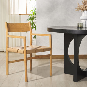 Safavieh Devnie Woven Leather Dining Chair - Elegant Design With Comfort & Quality For A Stylish Dining Space Tan ,Natural Wood ,Leather Sfv1602c