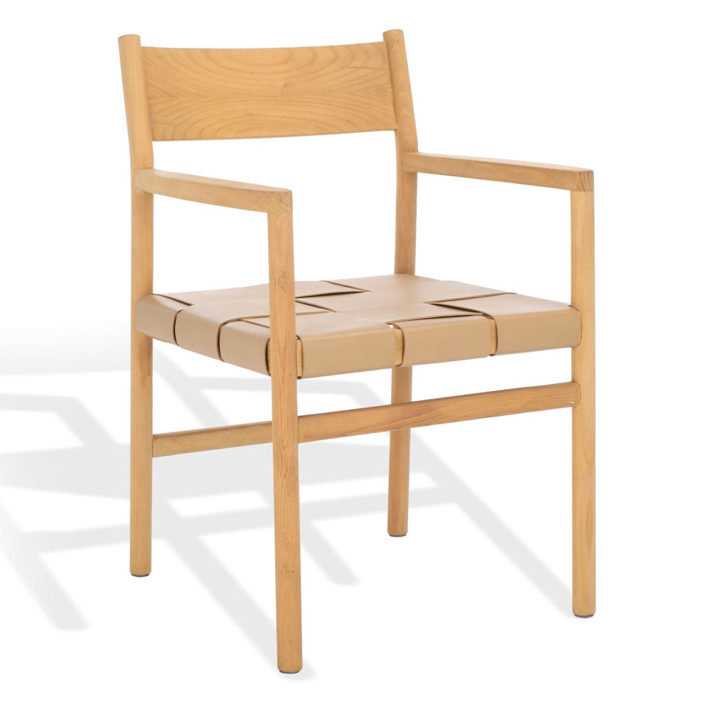 Safavieh DEVNIE Woven Leather Dining Chair - Sculptural Design, Premium Comfort, Perfect for Modern Interiors Tan / Natural SFV1602C