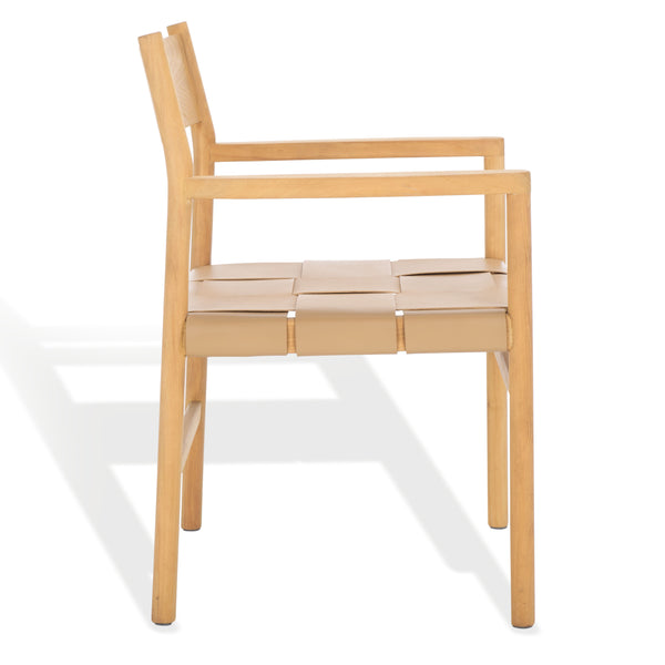 Safavieh Devnie Woven Leather Dining Chair - Elegant Design With Comfort & Quality For A Stylish Dining Space Tan ,Natural Wood ,Leather Sfv1602c