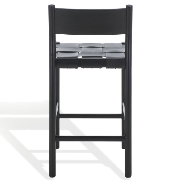 Safavieh Devnie Woven Leather Counter Stool - Elegant Solid Sungkay Wood Design For Chic Modern Interiors Black Wood ,Leather Sfv1603a