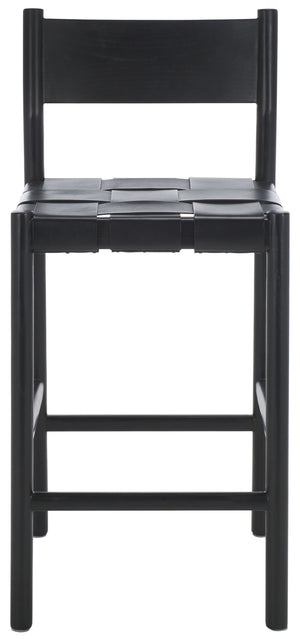 Safavieh Devnie Woven Leather Counter Stool - Elegant Solid Sungkay Wood Design For Chic Modern Interiors Black Wood ,Leather Sfv1603a