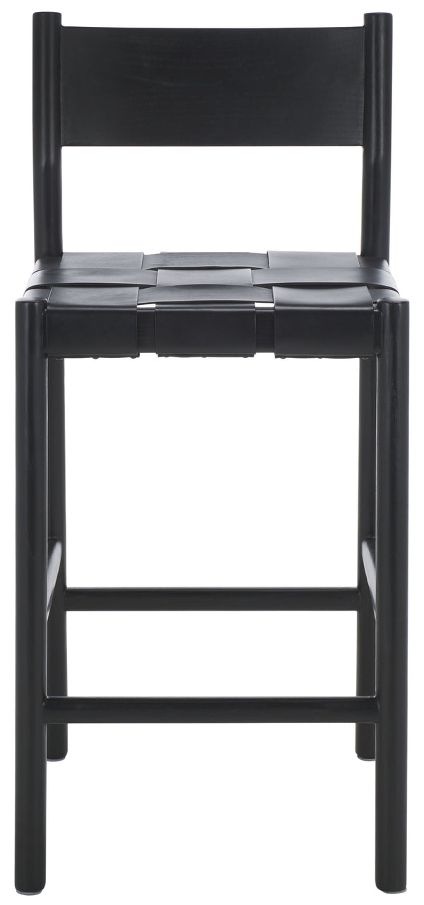 Safavieh Devnie Woven Leather Counter Stool - Elegant Solid Sungkay Wood Design For Chic Modern Interiors Black Wood ,Leather Sfv1603a