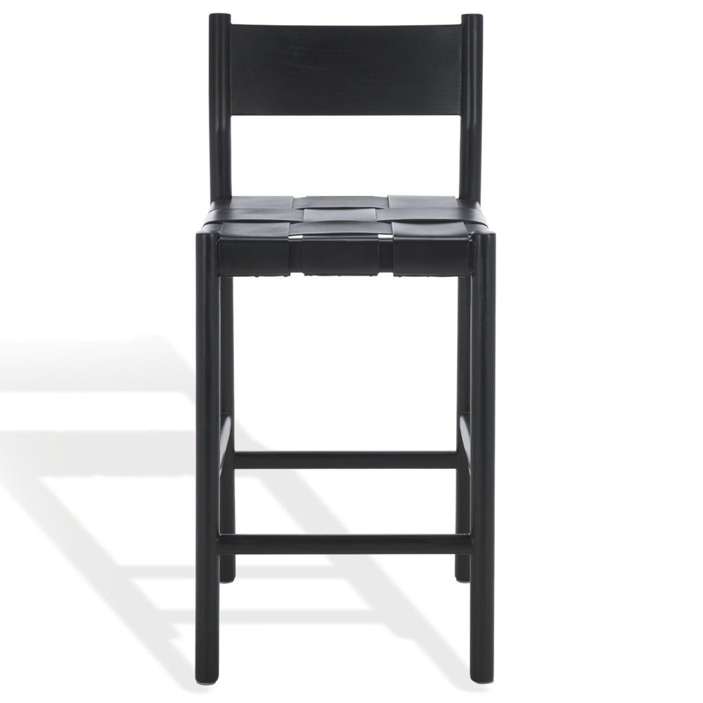 Safavieh DEVNIE Woven Leather Counter Stool – Artisan Craftsmanship Meets Modern Design for Stylish Comfort Black / Black SFV1603A