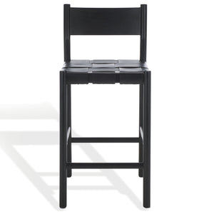 Safavieh Devnie Woven Leather Counter Stool - Elegant Solid Sungkay Wood Design For Chic Modern Interiors Black Wood ,Leather Sfv1603a