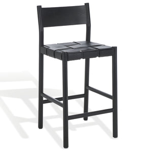 Safavieh Devnie Woven Leather Counter Stool - Elegant Solid Sungkay Wood Design For Chic Modern Interiors Black Wood ,Leather Sfv1603a