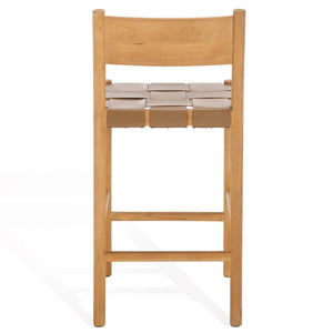 Safavieh Devnie Woven Leather Counter Stool - Elegant Solid Sungkay Wood Design For Chic Modern Interiors Brown ,Natural Wood ,Leather Sfv1603b