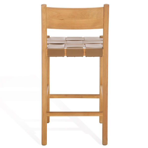 Safavieh Devnie Woven Leather Counter Stool - Elegant Solid Sungkay Wood Design For Chic Modern Interiors Brown ,Natural Wood ,Leather Sfv1603b