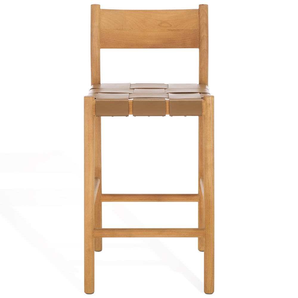 Safavieh Devnie Woven Leather Counter Stool - Elegant Solid Sungkay Wood Design For Chic Modern Interiors Brown ,Natural Wood ,Leather Sfv1603b