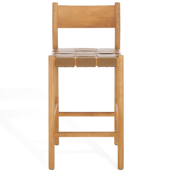 Safavieh Devnie Woven Leather Counter Stool - Elegant Solid Sungkay Wood Design For Chic Modern Interiors Brown ,Natural Wood ,Leather Sfv1603b