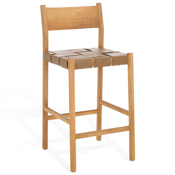 Safavieh Devnie Woven Leather Counter Stool - Elegant Solid Sungkay Wood Design For Chic Modern Interiors Brown ,Natural Wood ,Leather Sfv1603b