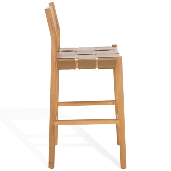 Safavieh Devnie Woven Leather Counter Stool - Elegant Solid Sungkay Wood Design For Chic Modern Interiors Brown ,Natural Wood ,Leather Sfv1603b
