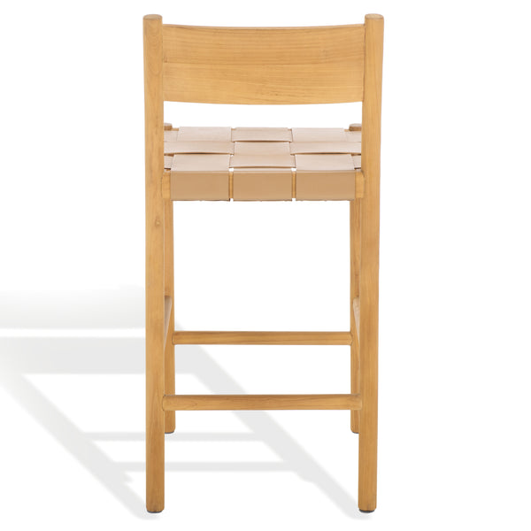 Safavieh Devnie Woven Leather Counter Stool - Elegant Solid Sungkay Wood Design For Chic Modern Interiors Tan ,Natural Wood ,Leather Sfv1603c