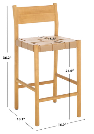 Safavieh Devnie Woven Leather Counter Stool - Elegant Solid Sungkay Wood Design For Chic Modern Interiors Tan ,Natural Wood ,Leather Sfv1603c