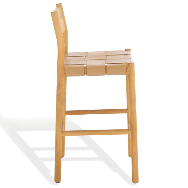 Safavieh Devnie Woven Leather Counter Stool - Elegant Solid Sungkay Wood Design For Chic Modern Interiors Tan ,Natural Wood ,Leather Sfv1603c