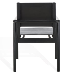 Safavieh Hutson Leather Dining Arm Chair: Modern Sophistication With Top Grain Leather & Solid Wood Design Black Wood ,Leather Sfv1604a