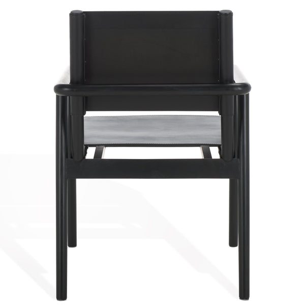 Safavieh Hutson Leather Dining Arm Chair: Modern Sophistication With Top Grain Leather & Solid Wood Design Black Wood ,Leather Sfv1604a