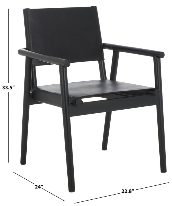 Safavieh Hutson Leather Dining Arm Chair: Modern Sophistication With Top Grain Leather & Solid Wood Design Black Wood ,Leather Sfv1604a