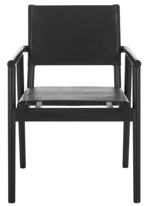 Safavieh Hutson Leather Dining Arm Chair: Modern Sophistication With Top Grain Leather & Solid Wood Design Black Wood ,Leather Sfv1604a