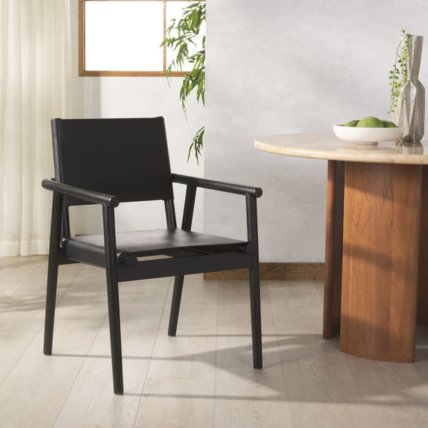 Safavieh Hutson Leather Dining Arm Chair: Modern Sophistication With Top Grain Leather & Solid Wood Design Black Wood ,Leather Sfv1604a