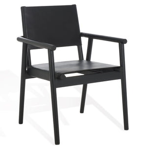 Safavieh Hutson Leather Dining Arm Chair: Modern Sophistication With Top Grain Leather & Solid Wood Design Black Wood ,Leather Sfv1604a
