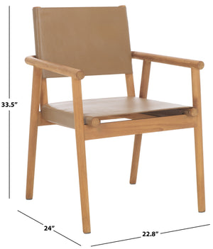 Safavieh Hutson Leather Dining Arm Chair: Modern Sophistication With Top Grain Leather & Solid Wood Design Brown ,Natural Wood ,Leather Sfv1604b