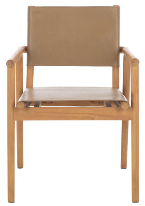 Safavieh Hutson Leather Dining Arm Chair: Modern Sophistication With Top Grain Leather & Solid Wood Design Brown ,Natural Wood ,Leather Sfv1604b