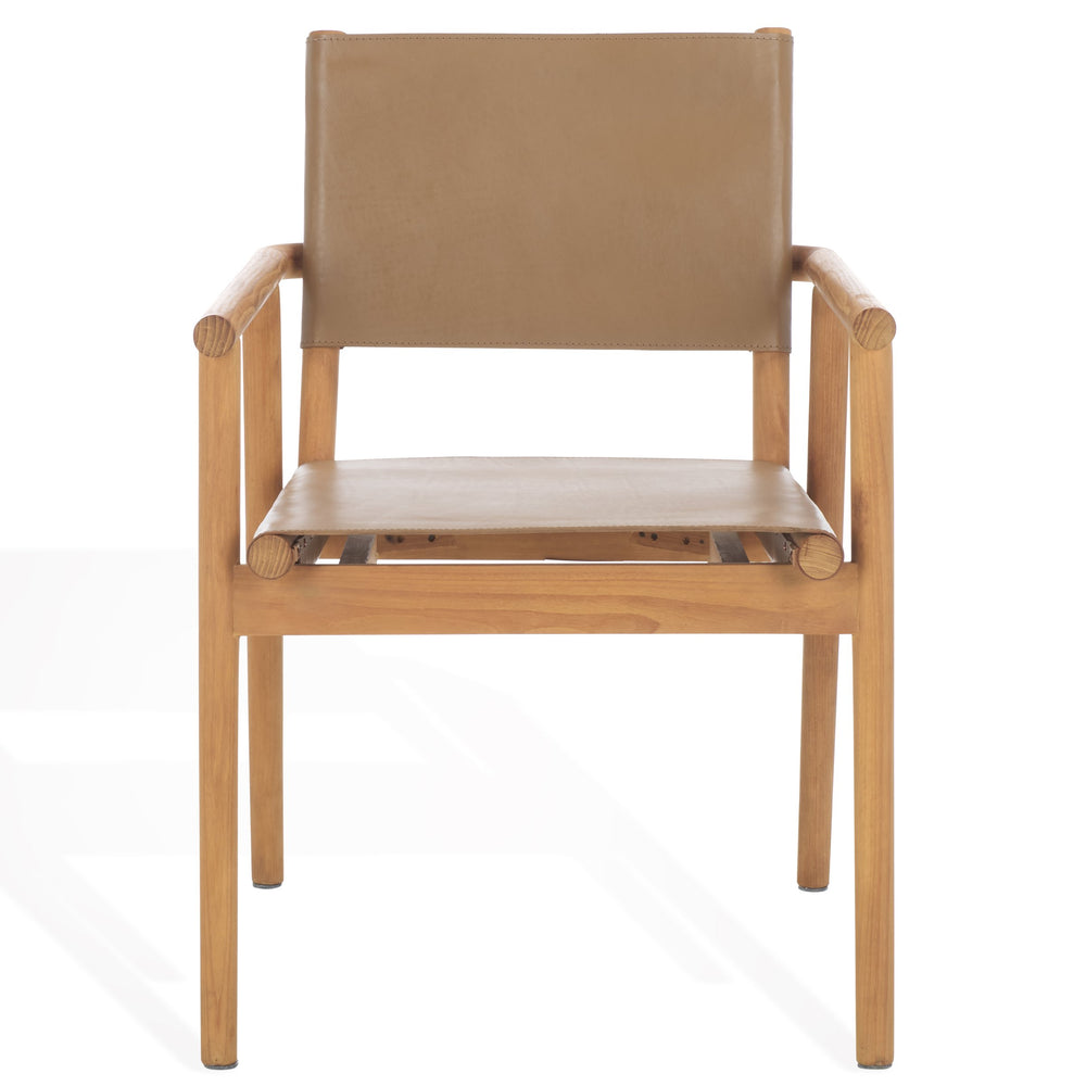 Safavieh Hutson Leather Dining Arm Chair: Modern Sophistication With Top Grain Leather & Solid Wood Design Brown ,Natural Wood ,Leather Sfv1604b