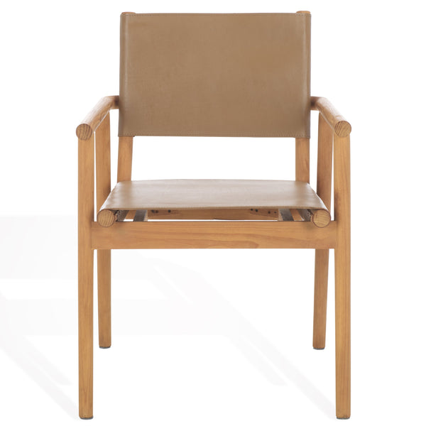 Safavieh Hutson Leather Dining Arm Chair: Modern Sophistication With Top Grain Leather & Solid Wood Design Brown ,Natural Wood ,Leather Sfv1604b