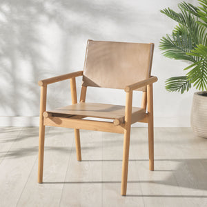 Safavieh Hutson Leather Dining Arm Chair: Modern Sophistication With Top Grain Leather & Solid Wood Design Brown ,Natural Wood ,Leather Sfv1604b