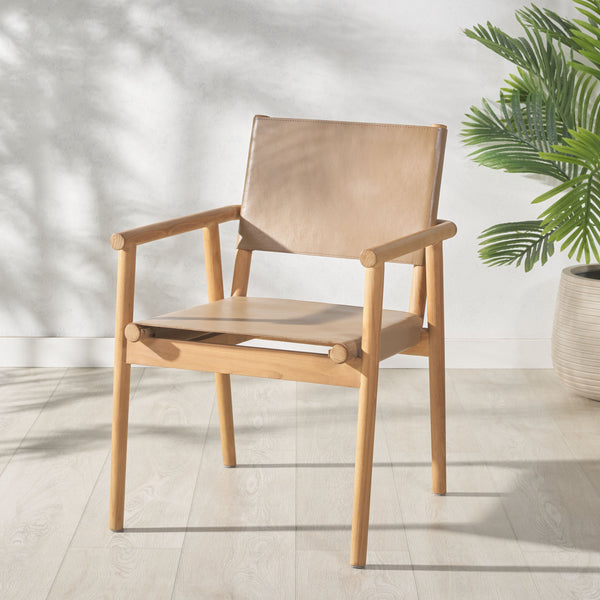 Safavieh Hutson Leather Dining Arm Chair: Modern Sophistication With Top Grain Leather & Solid Wood Design Brown ,Natural Wood ,Leather Sfv1604b