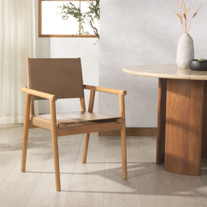 Safavieh Hutson Leather Dining Arm Chair: Modern Sophistication With Top Grain Leather & Solid Wood Design Brown ,Natural Wood ,Leather Sfv1604b