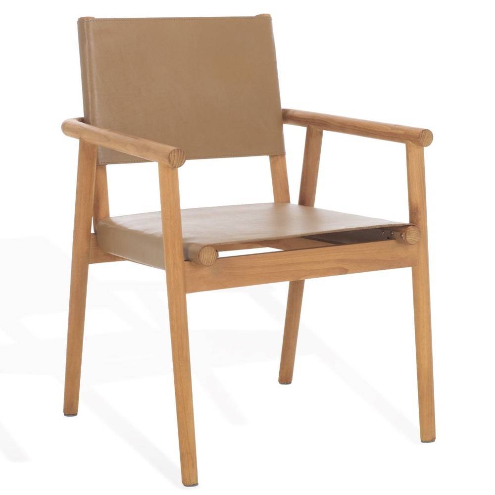 Safavieh HUTSON Leather Dining Arm Chair - Modern Elegance with Solid Wood Frame for Comfortable Dining Experience Brown / Natural SFV1604B