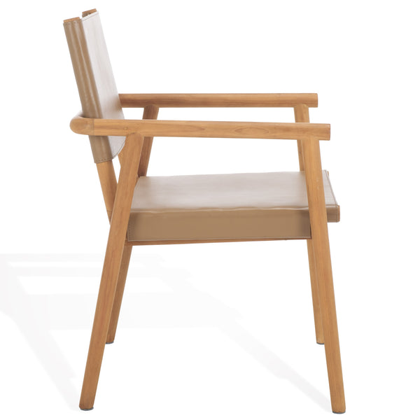 Safavieh Hutson Leather Dining Arm Chair: Modern Sophistication With Top Grain Leather & Solid Wood Design Brown ,Natural Wood ,Leather Sfv1604b