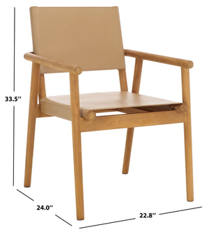 Safavieh Hutson Leather Dining Arm Chair: Modern Sophistication With Top Grain Leather & Solid Wood Design Tan ,Natural Wood ,Leather Sfv1604c