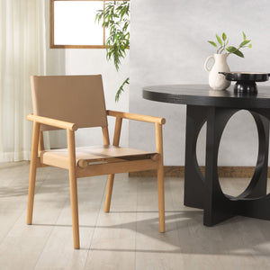 Safavieh Hutson Leather Dining Arm Chair: Modern Sophistication With Top Grain Leather & Solid Wood Design Tan ,Natural Wood ,Leather Sfv1604c