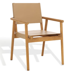 Safavieh Hutson Leather Dining Arm Chair: Modern Sophistication With Top Grain Leather & Solid Wood Design Tan ,Natural Wood ,Leather Sfv1604c