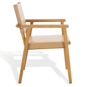Safavieh Hutson Leather Dining Arm Chair: Modern Sophistication With Top Grain Leather & Solid Wood Design Tan ,Natural Wood ,Leather Sfv1604c